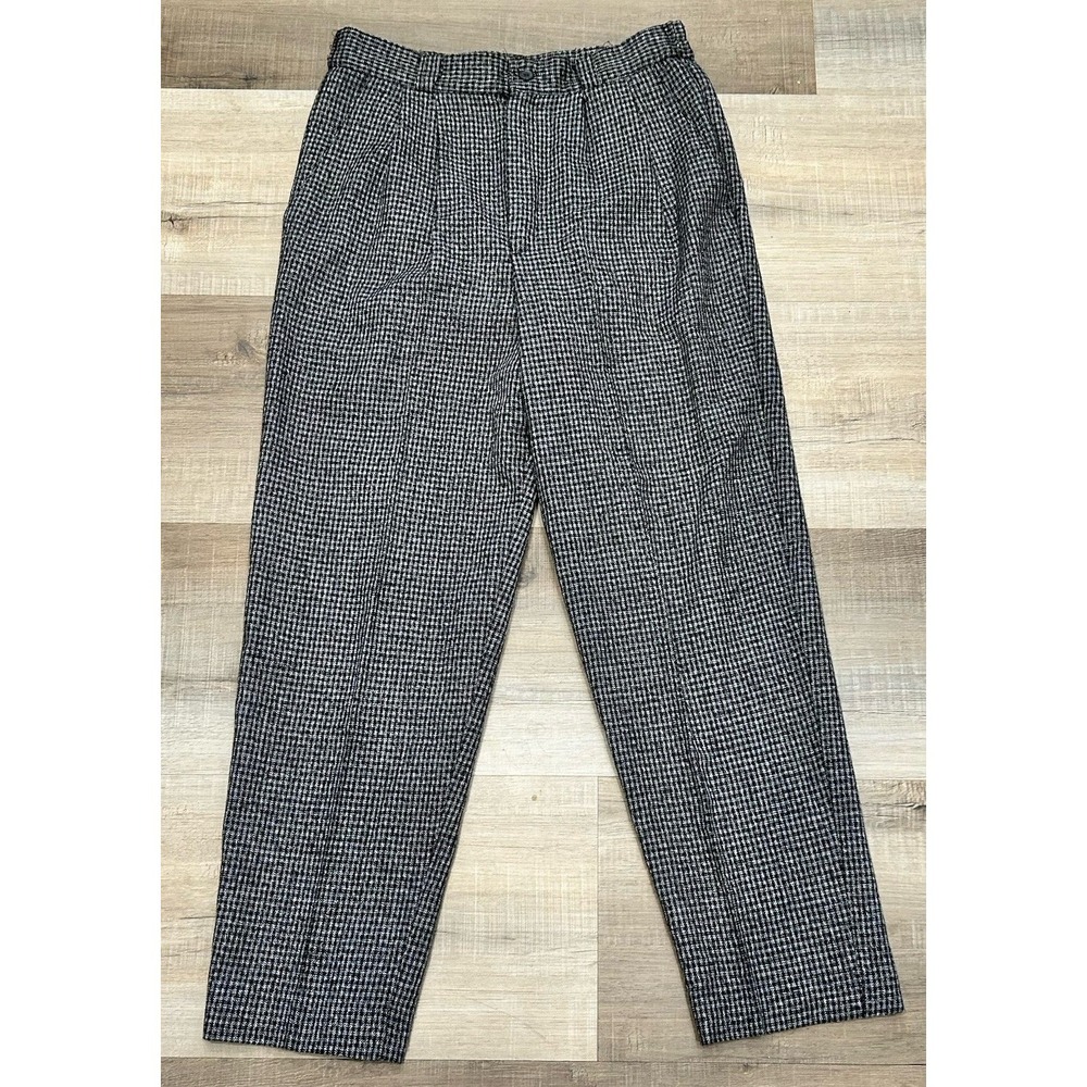VTG‎ Wool Blend Houndstooth Pants Grandma Academic Pleated High Waist Small 4/6